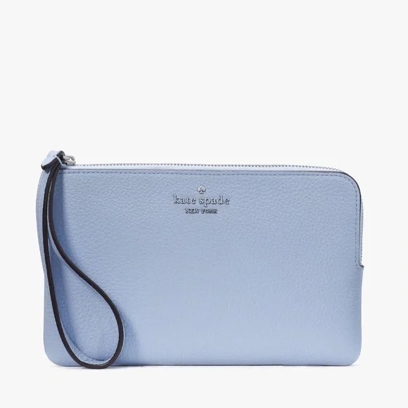 kate spade Handbags - KATE SPADE LEILA L ZIP WRISTLET PEBBLED LEATHER POLISHED BLUE WALLET